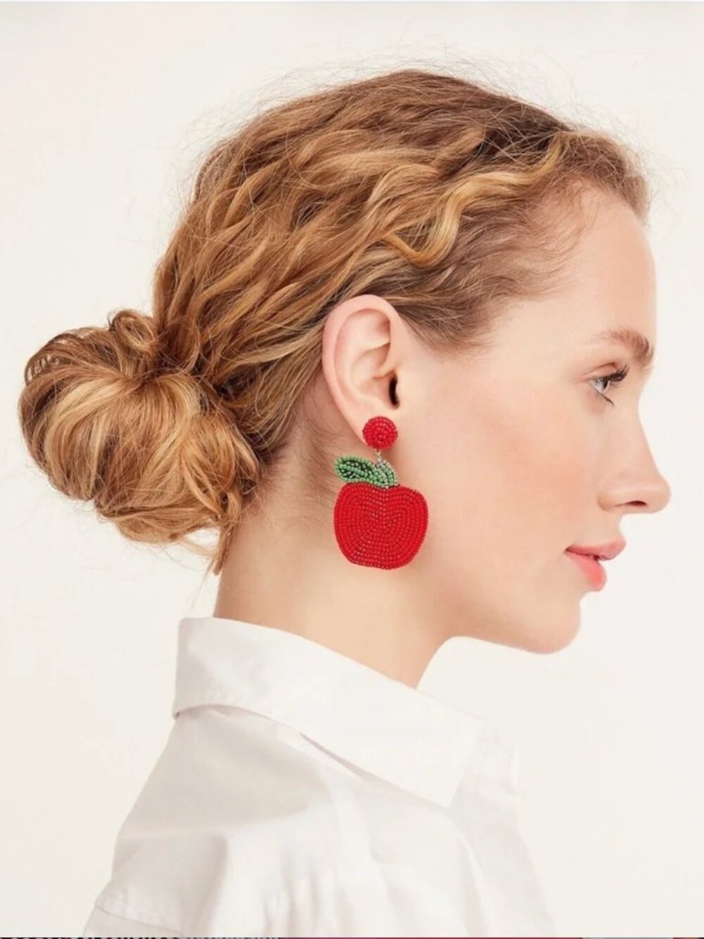Beaded apple statement earrings